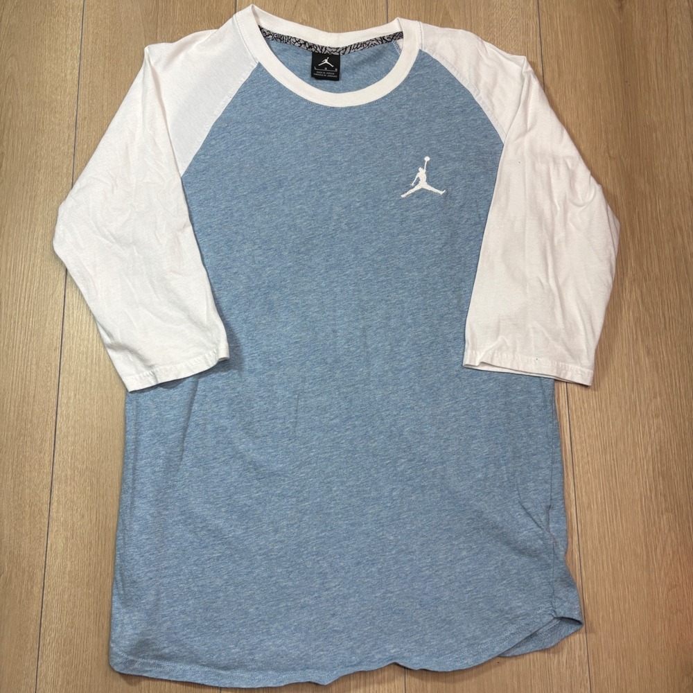 Jordan Boys Blue White Raglan 3/4 Sleeve Jumpman Baseball T-Shirt Size Large